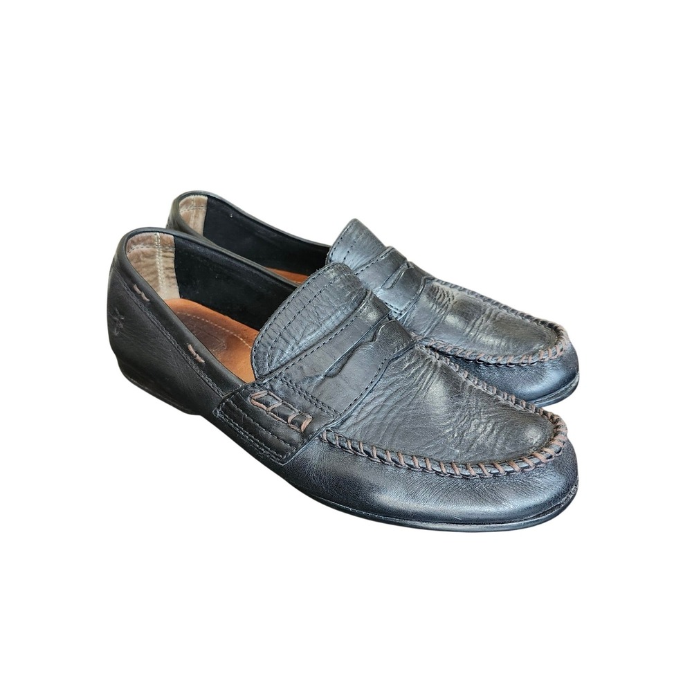 Frye Lewis Penny Loafers Mens 8.5 Black Leather Moccasin Toe Driver 3480267-BLK